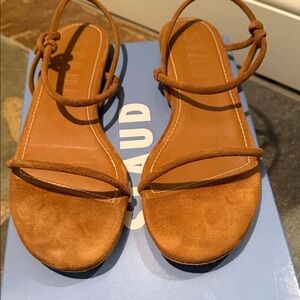 STAUD Laurel Brown Suede Strappy Flat Sandals Minimal Tie Ankle NIB 40